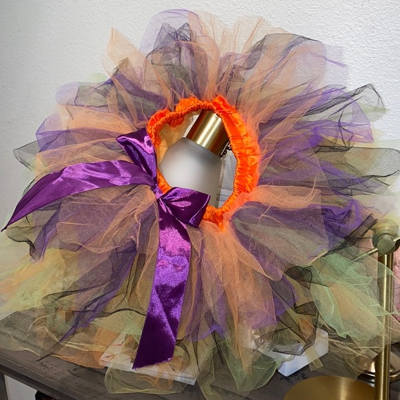 Halloween tutu orange purple black lime green tull satin ribbon bow & waistband - Picture 6 of 9